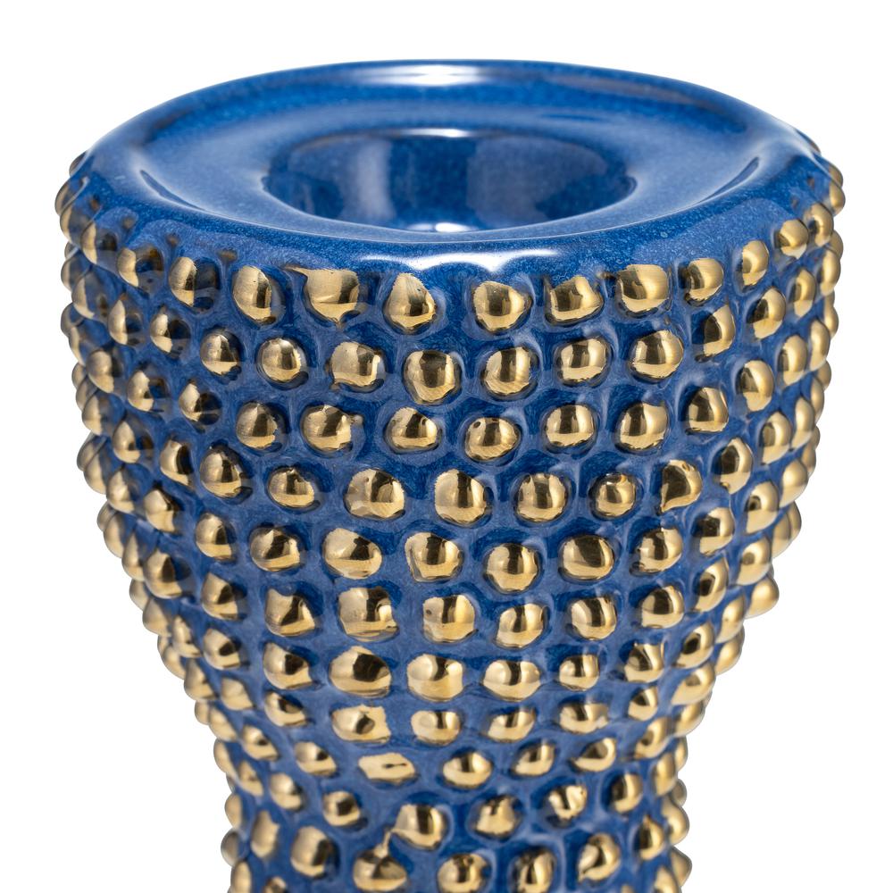 Spiked Navy/gold Ceramic Candle Holder 16". Picture 3