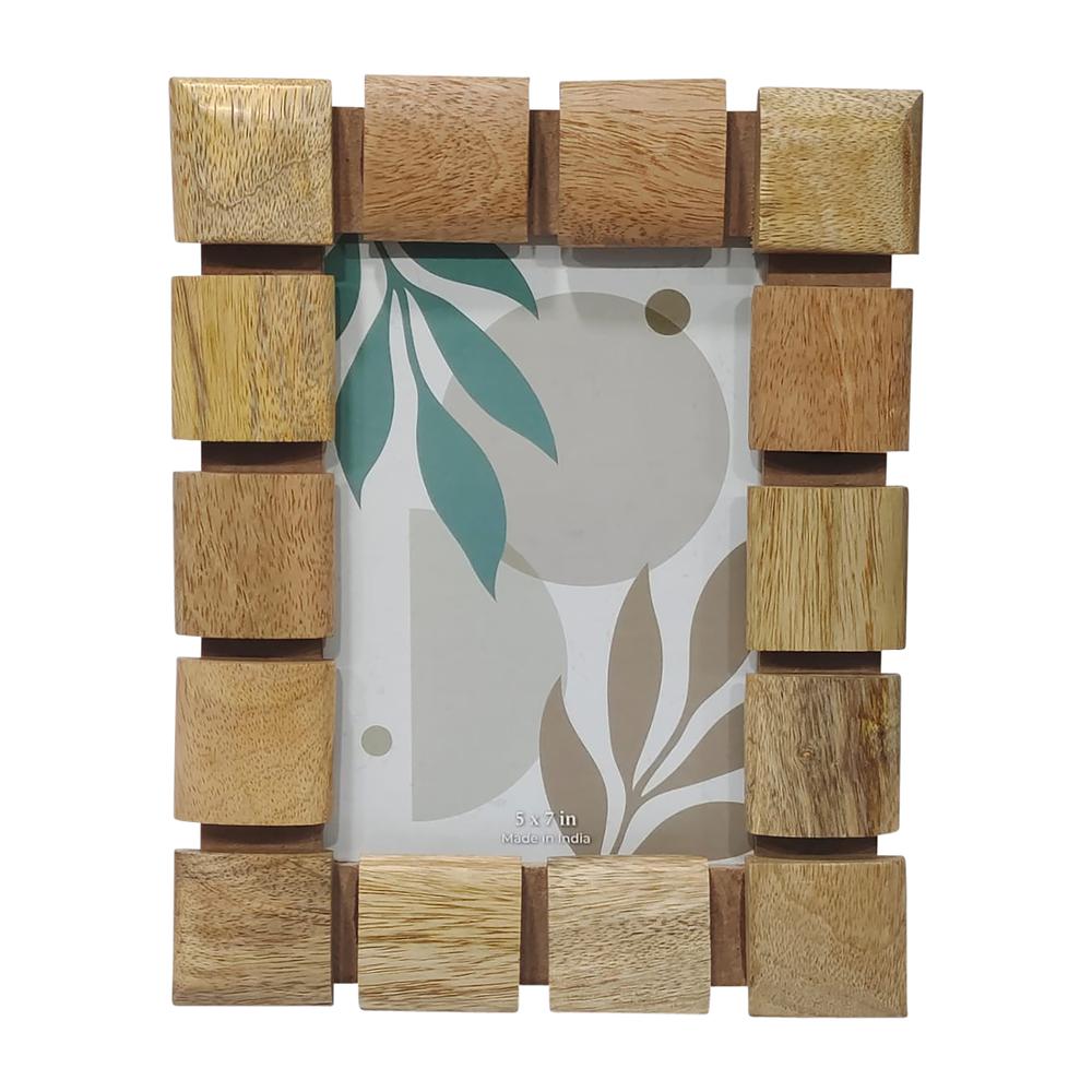 Wood, 5x7 Blocks Photo Frame, Natural. Picture 1