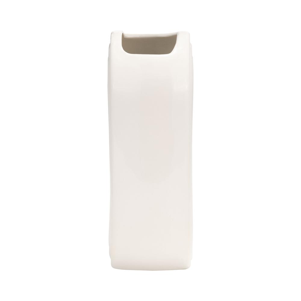 Cer, 9" Oval Ridged Vase, White. Picture 3