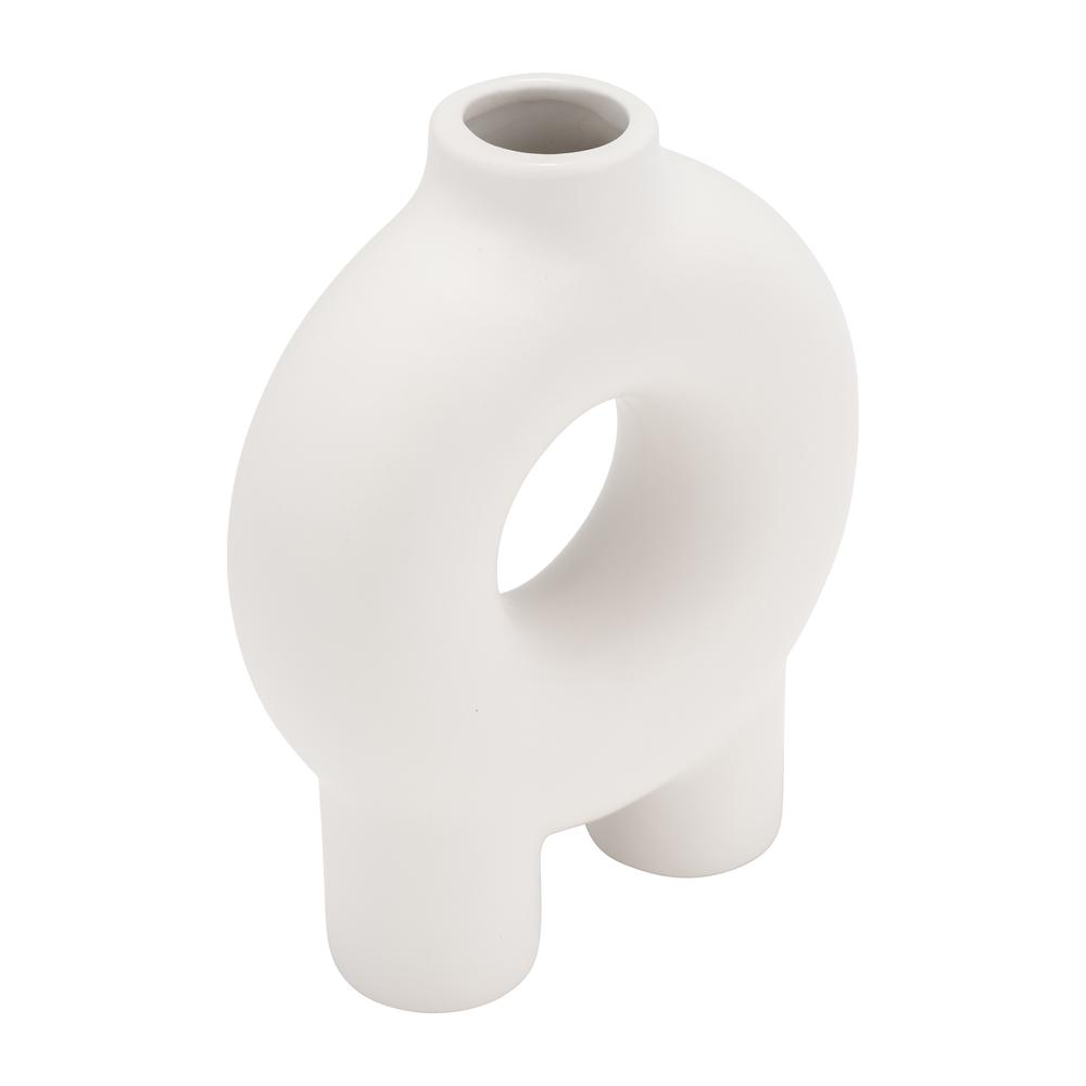 Cer,7",donut Footed Vase,white. Picture 3