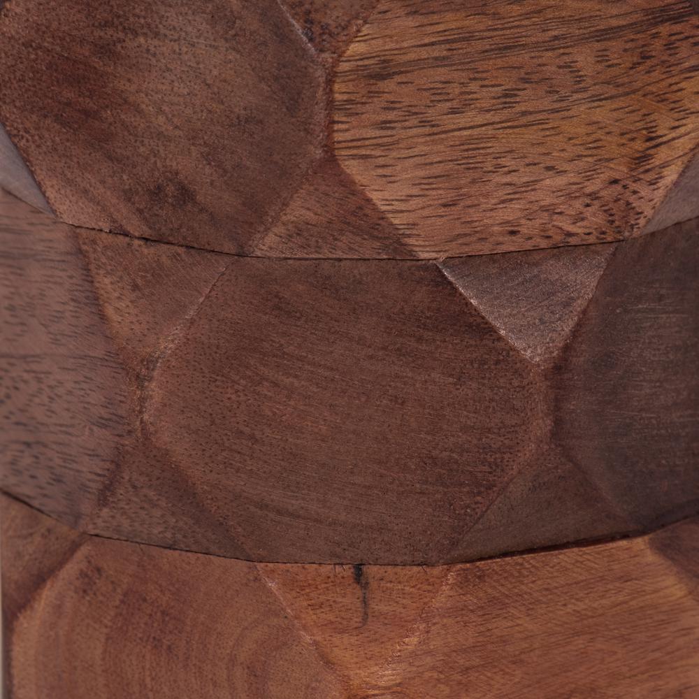 Wood, 10" Stacked Hexagon Pillar Hurricane, Brown. Picture 4
