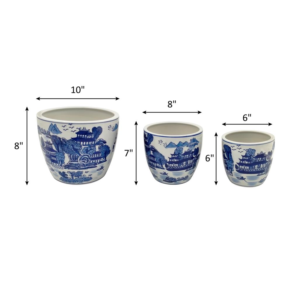 Cer, S/3 6/8/10" Chinoiserie Planters, Blue/white. Picture 2
