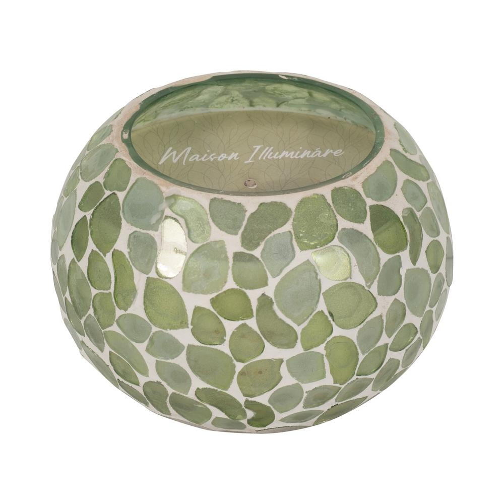 Glass, 5" 19 Oz Mosaic Scented Candle, Light Green. Picture 2