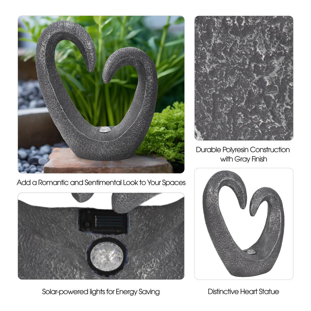 19" Heart Statue With Solar, Dark Grey. Picture 10