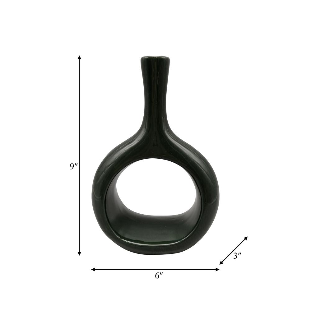 Cer, 9" Curved Open Cut Out Vase, Green. Picture 9