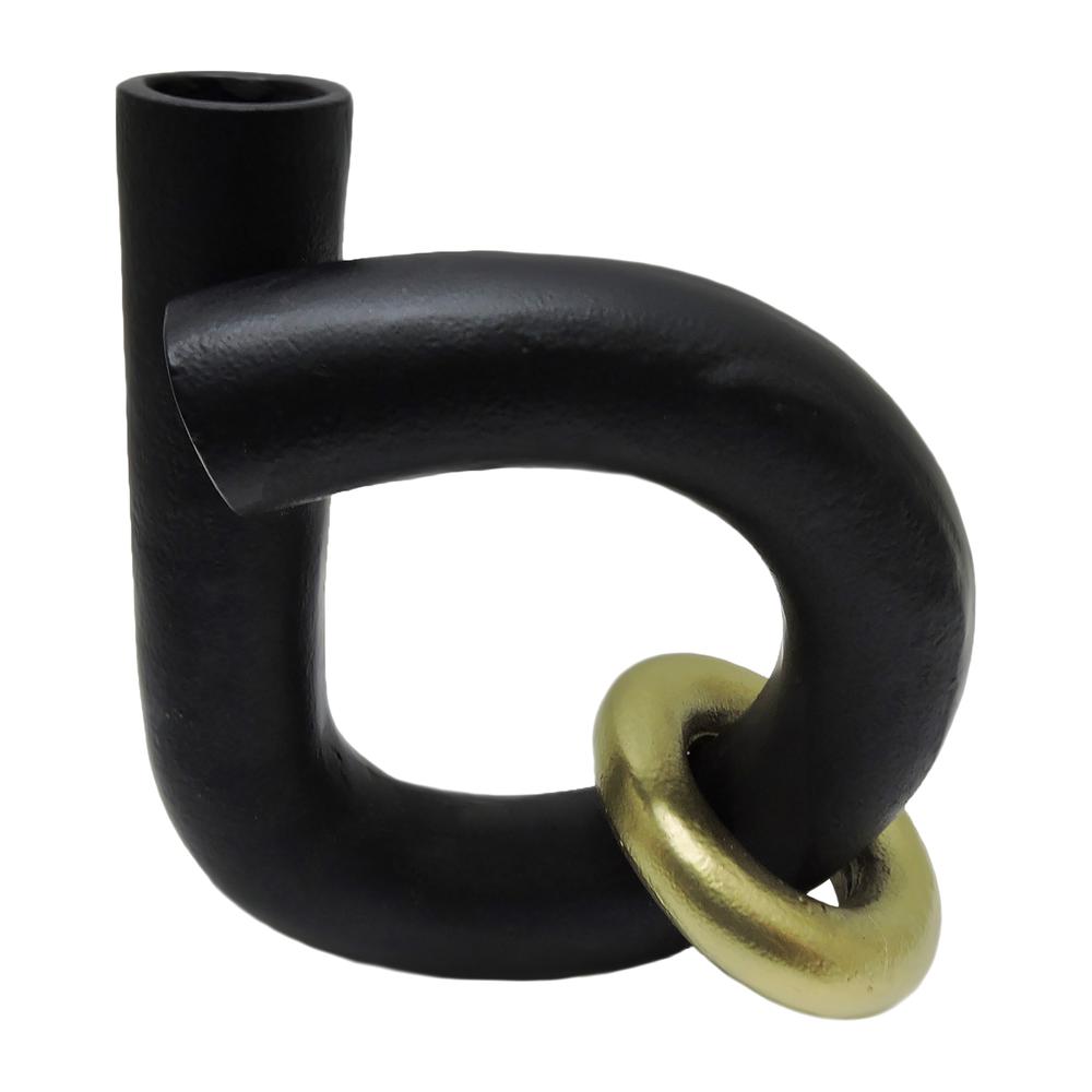 Metal, 9" Loop Vase W/ Gold Ring, Black/gold. Picture 1