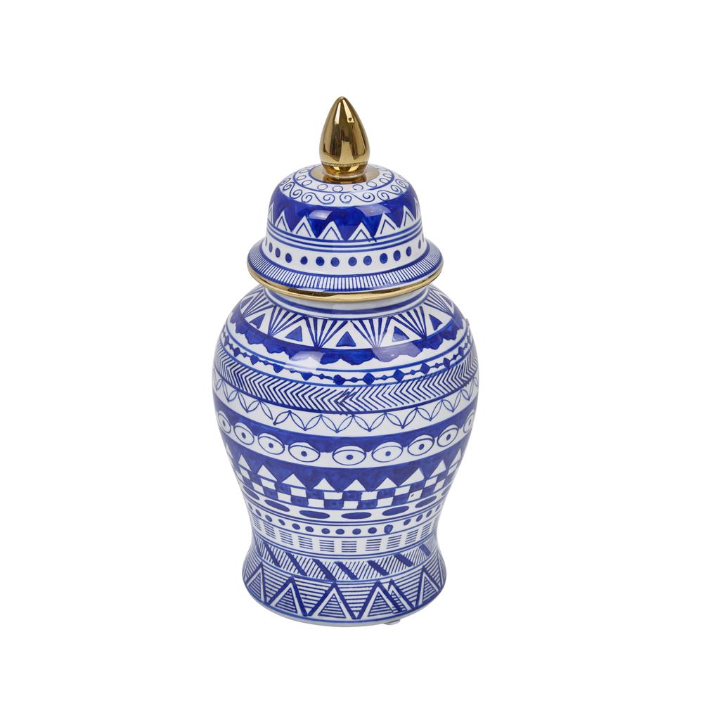 14" White/blue Temple Jar. Picture 1