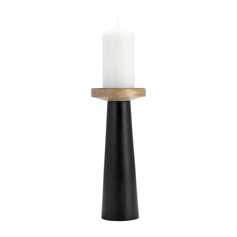 Wood, 12" Flat Candle Holder Stand, Black/natural. Picture 3