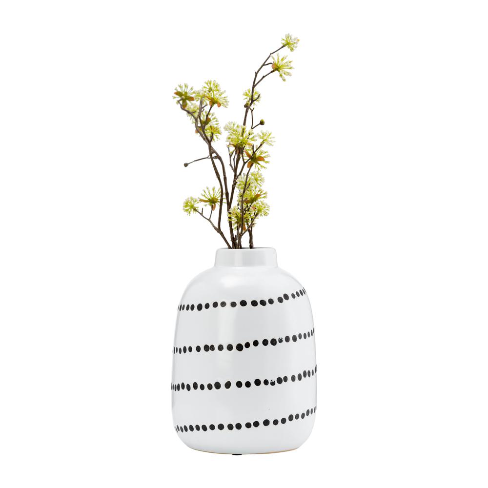 Cer, 9"h Spiral Dot Flower Vase, White/black. Picture 3