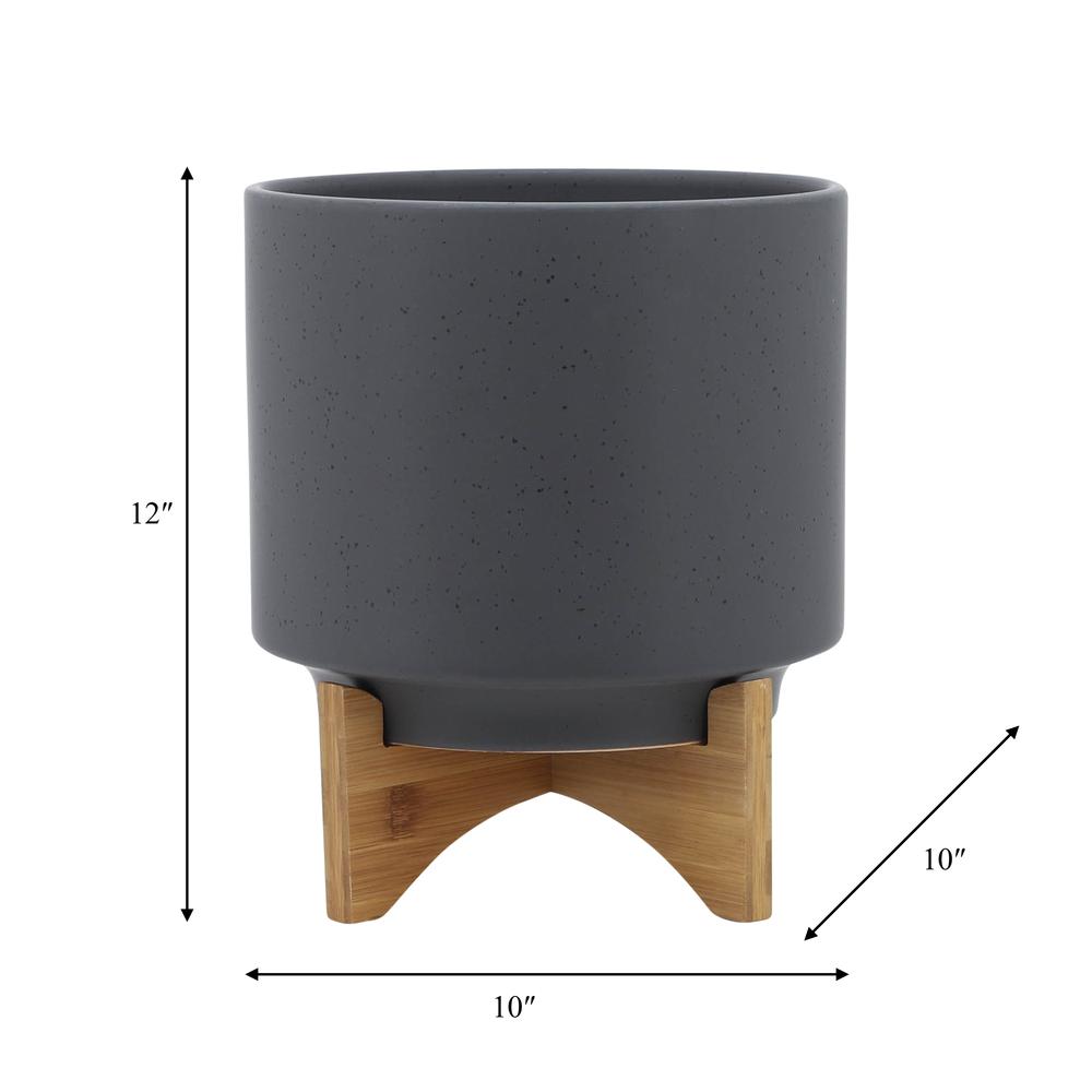 10" Planter W/ Wood Stand, Matte Gray. Picture 9