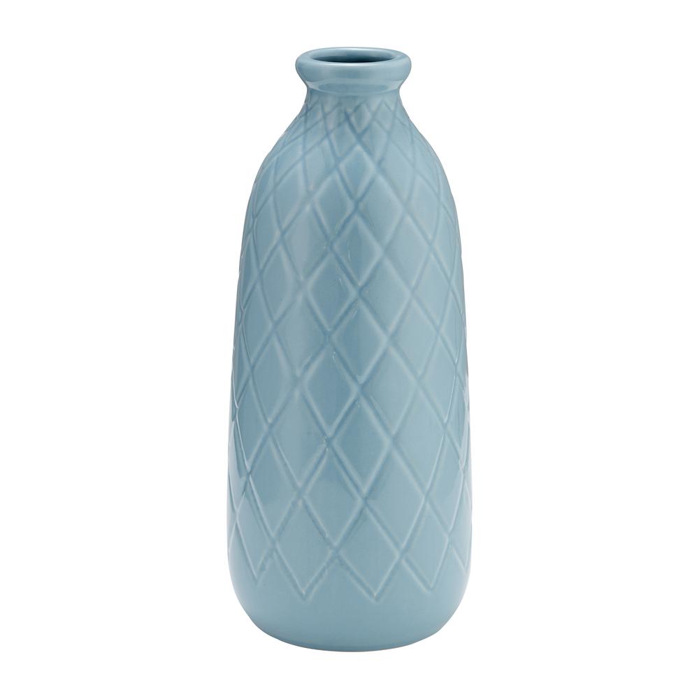 Cer, 12" Plaid Textured Vase, Cameo Blue. Picture 1