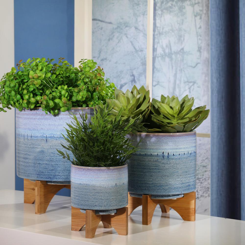 Ceramic 8" Planter On Stand, Blue Fade. Picture 11