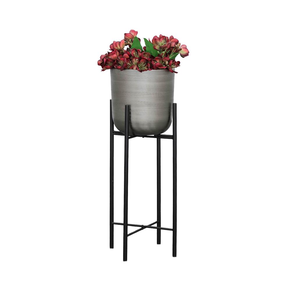 S/3 Metal Planters On Stand 40/30/20"h, Silver/blk. Picture 3