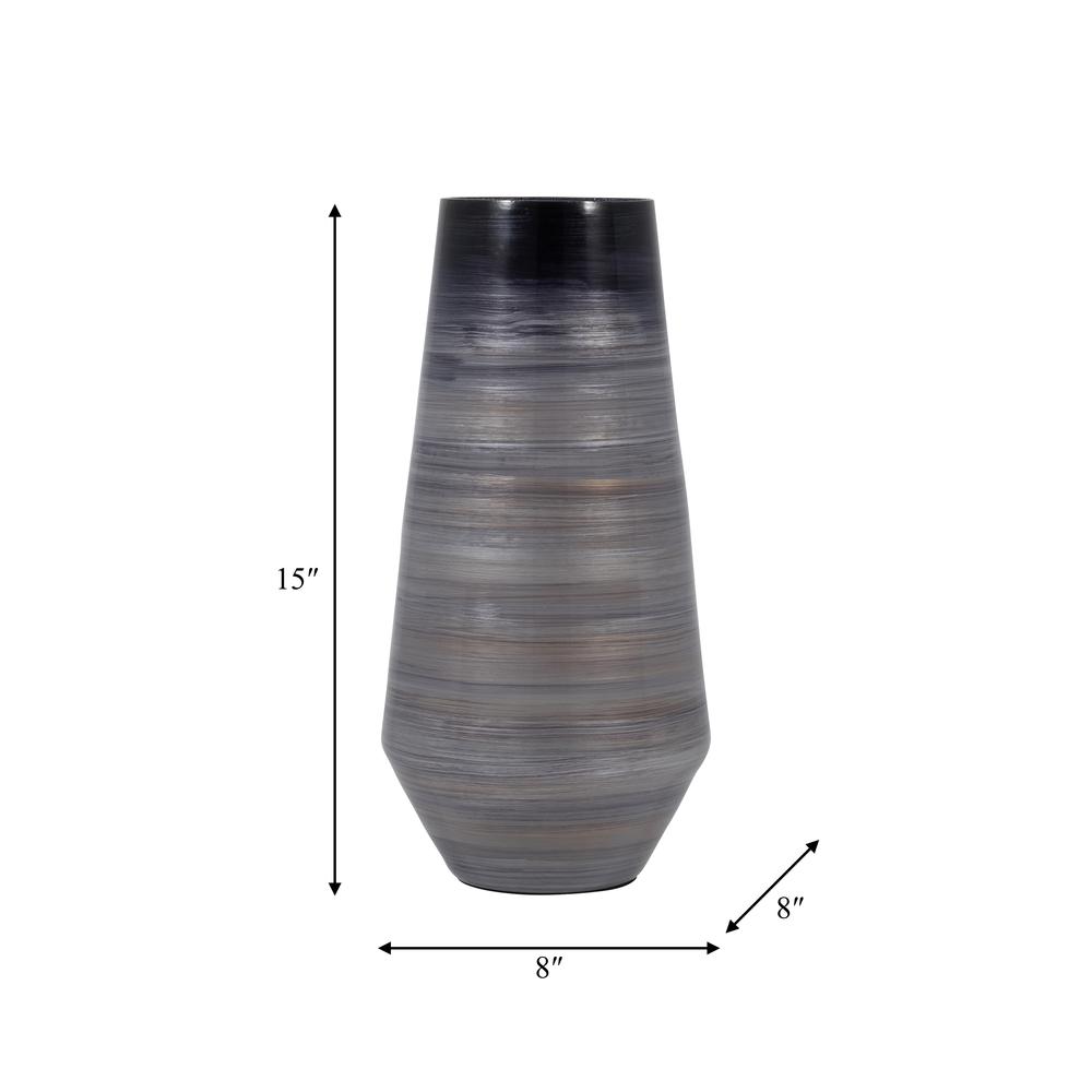 Glass, 15" Enameled Vase, Gray/black. Picture 8