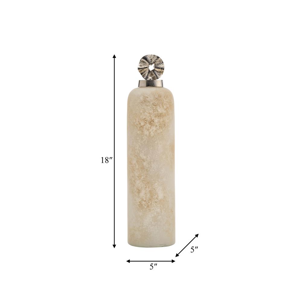 Glass, 18" Vase W/ Pinwheel Top, Ivory/beige. Picture 8