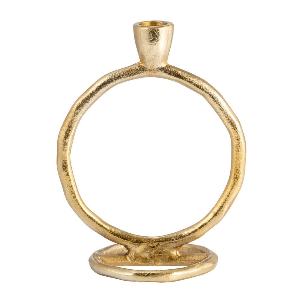 Metal, 8" Round Ring Taper Candleholder, Gold. Picture 1