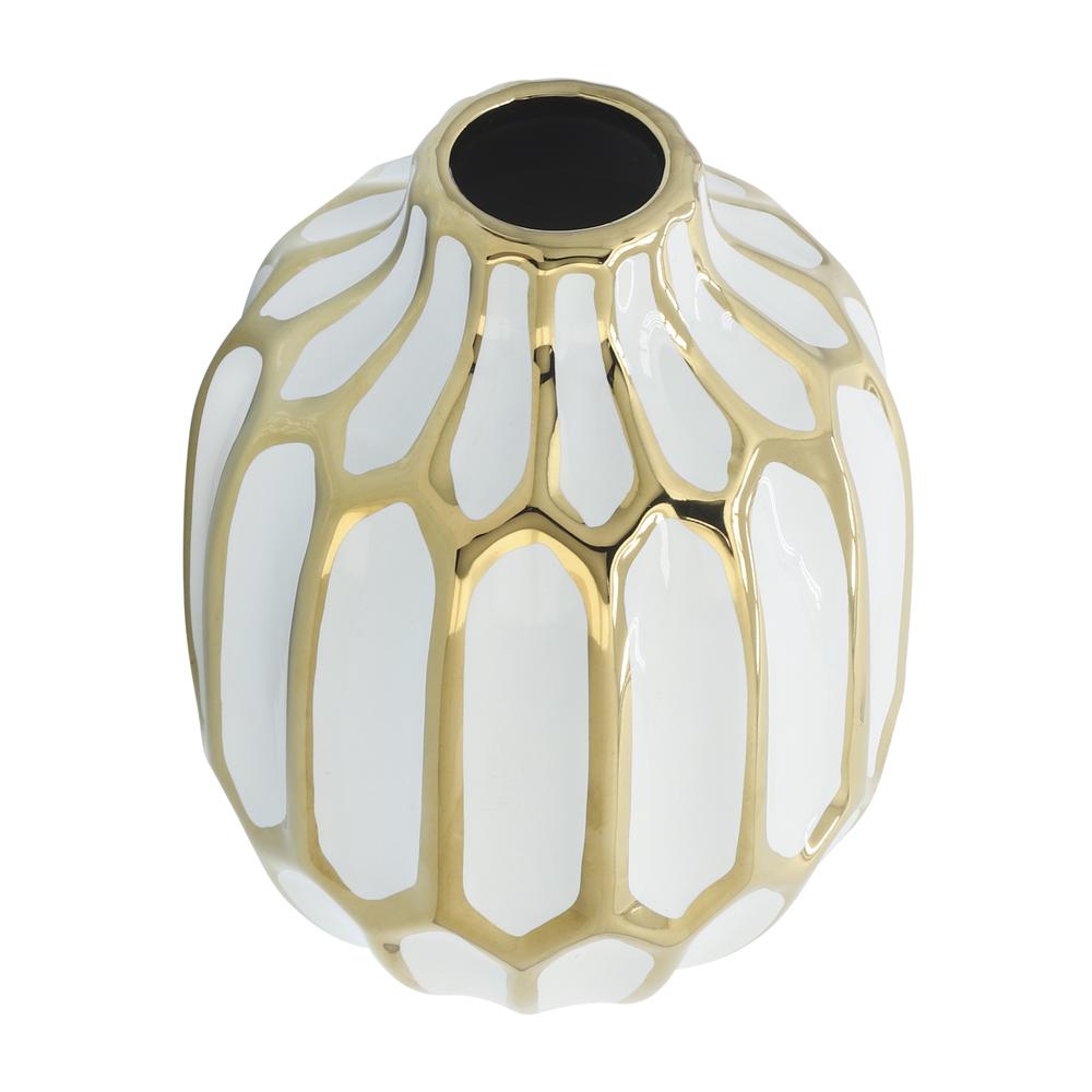Ceramic Vase 8", White/gold. Picture 4
