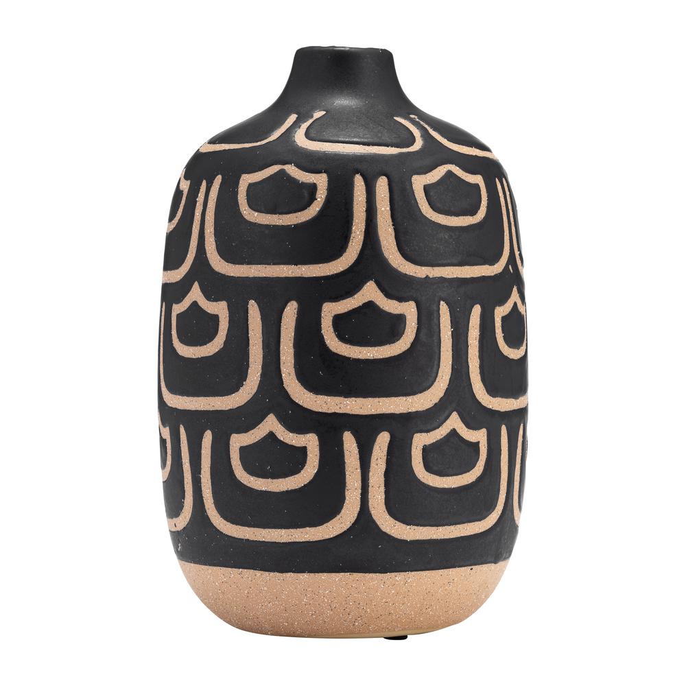 Cer, 10" Decorative Vase, Black/tan. Picture 1