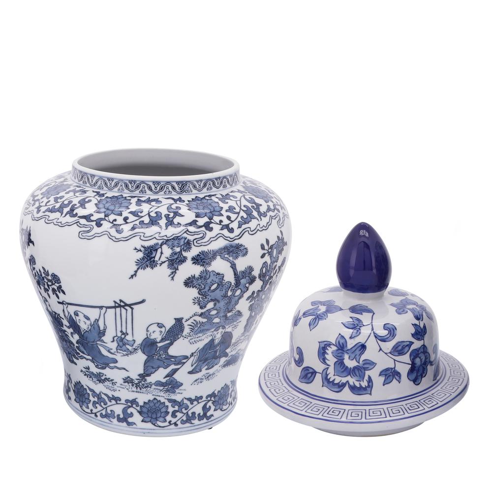 Cer, 15"h Blossoms Temple Jar, Blue. Picture 2