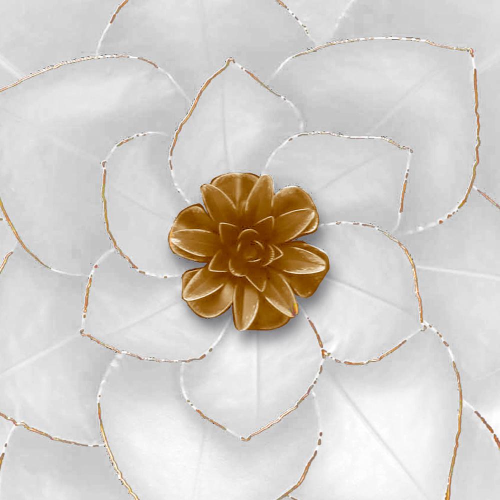 Metal 19" Lotus Wall Deco, White/gold. Picture 5