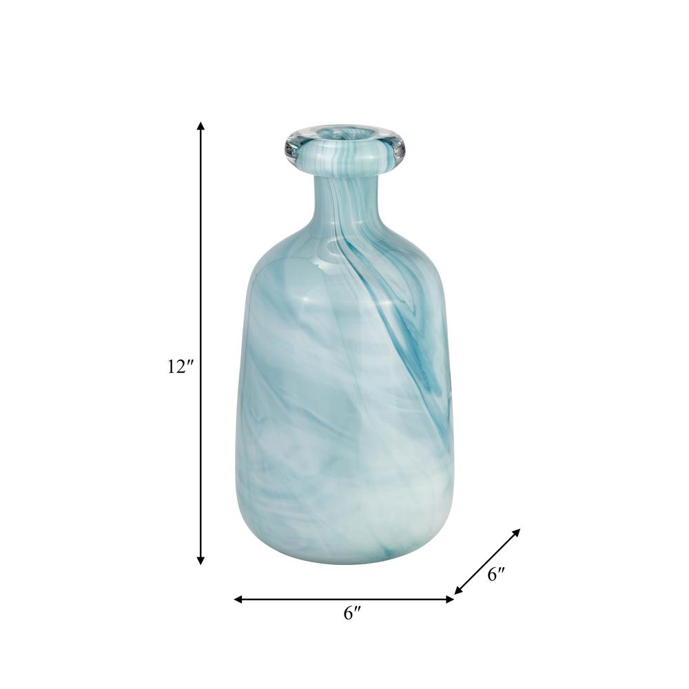 Glass, 12"h Bottle Vase, Teal. Picture 8