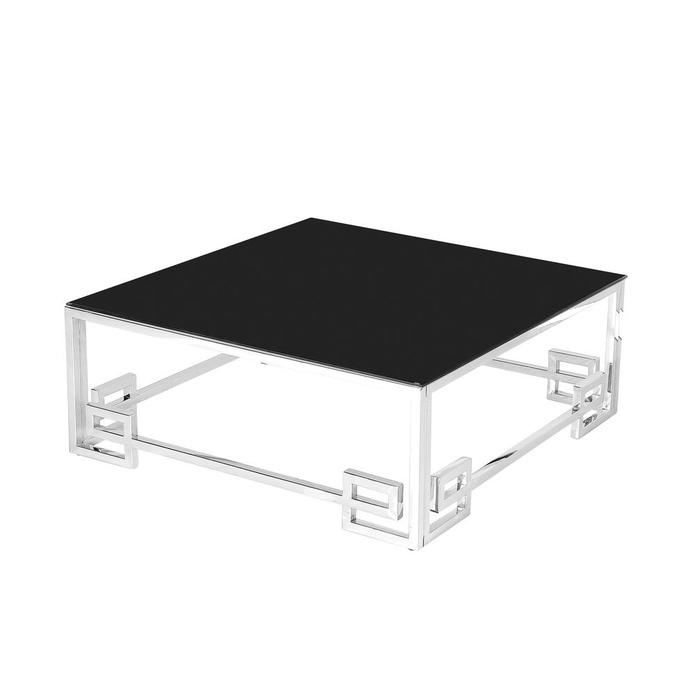 Stainless Steel Cocktail Table, Silver/black Glass. Picture 1