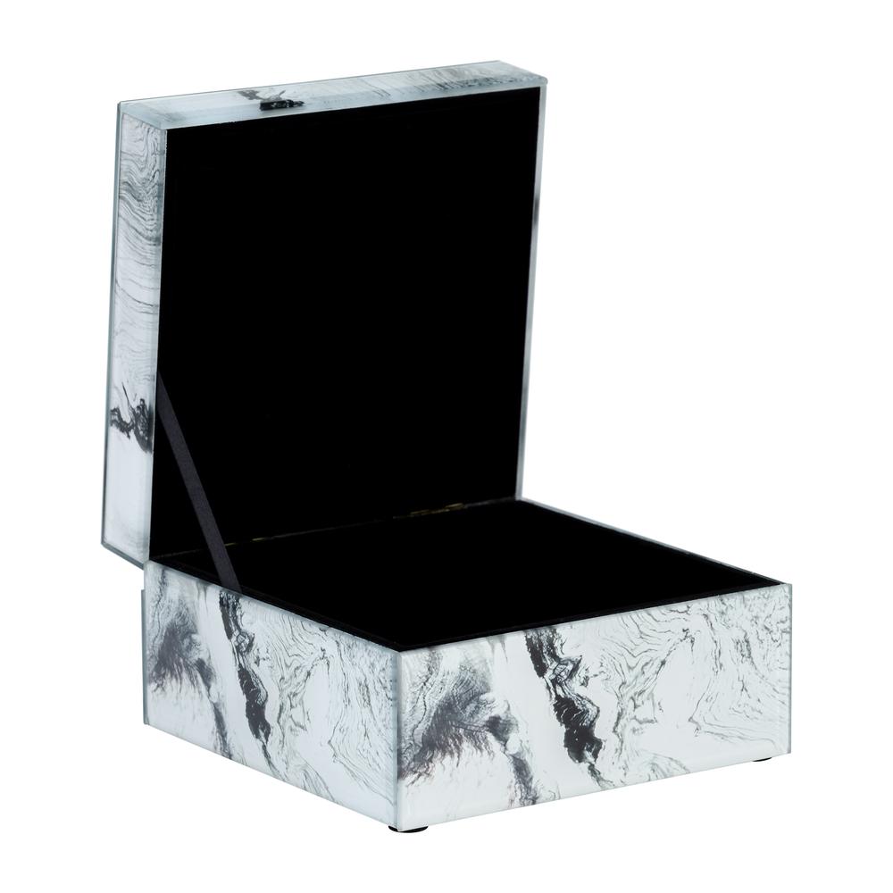 Glass, 6x5" Jewelry Box Silver Top, Gray. Picture 3