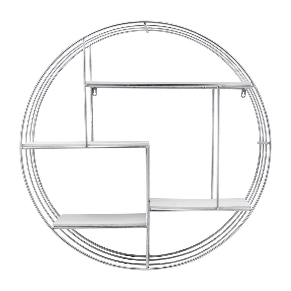 Round Wood/metal Wall Shelf White/silver. Picture 1