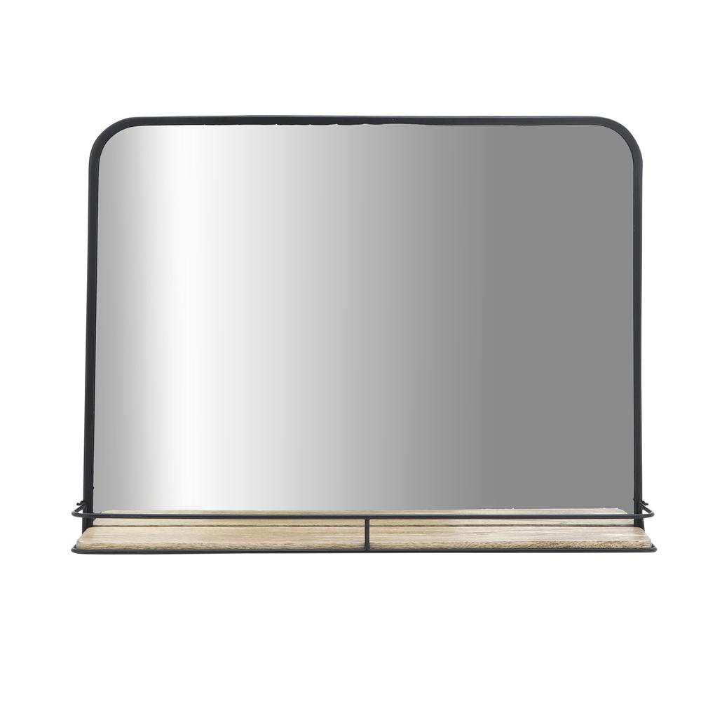 Metal, 24x18 Mirror W/ Folding Shelf, Black/brown. Picture 1