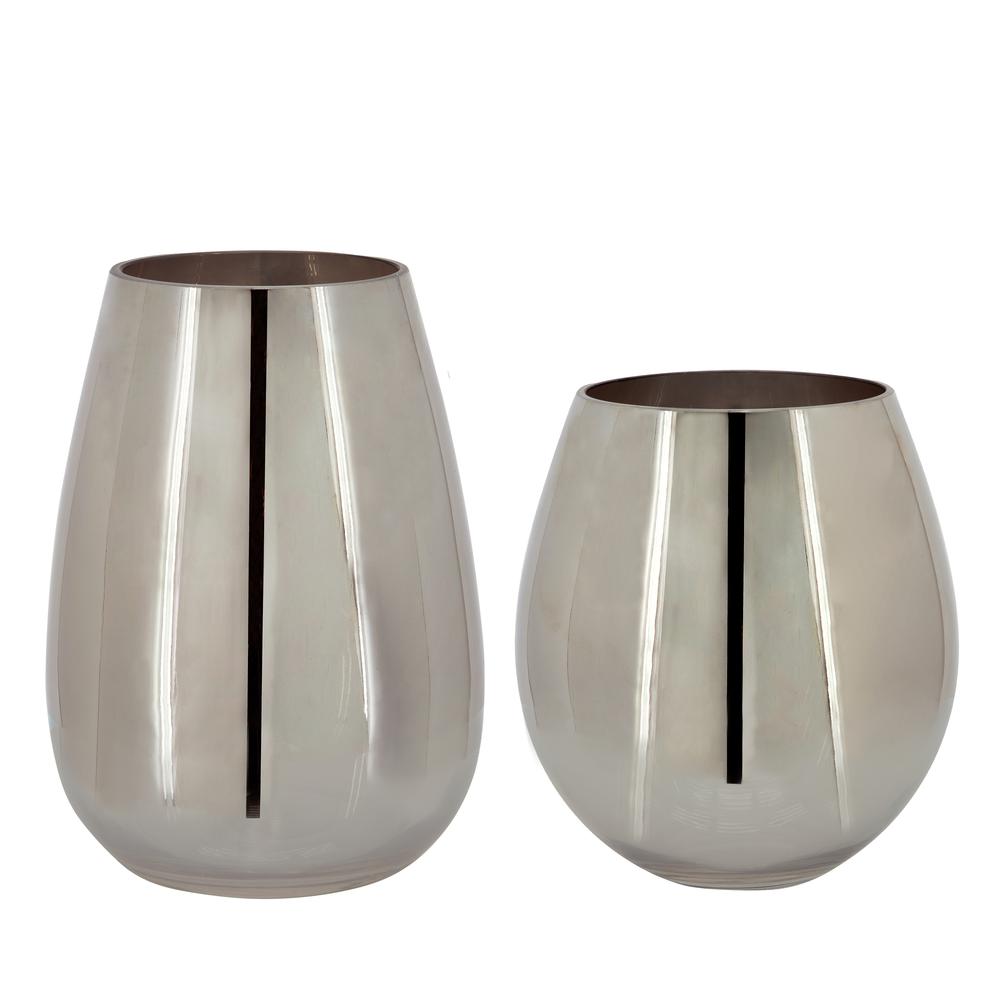 Glass 8"h Metallic Vase, Silver. Picture 2