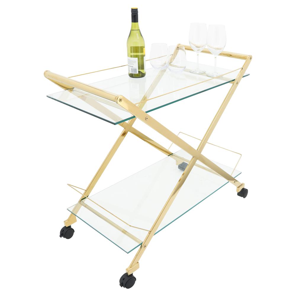 Two Tier 31" Rolling Bar Cart,gold Kd. Picture 4