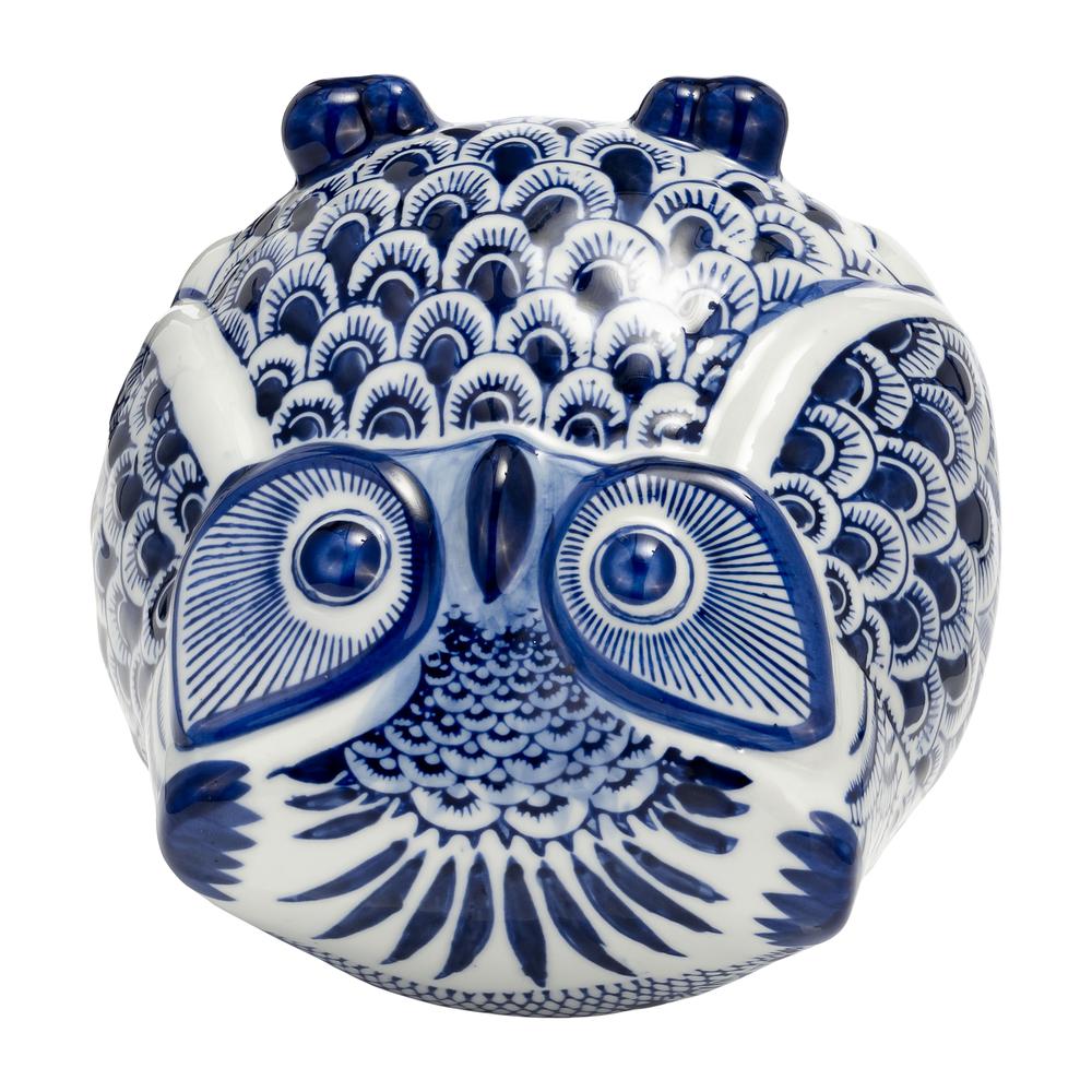 Cer, 6"h Chinoiserie Owl, Blue/white. Picture 6