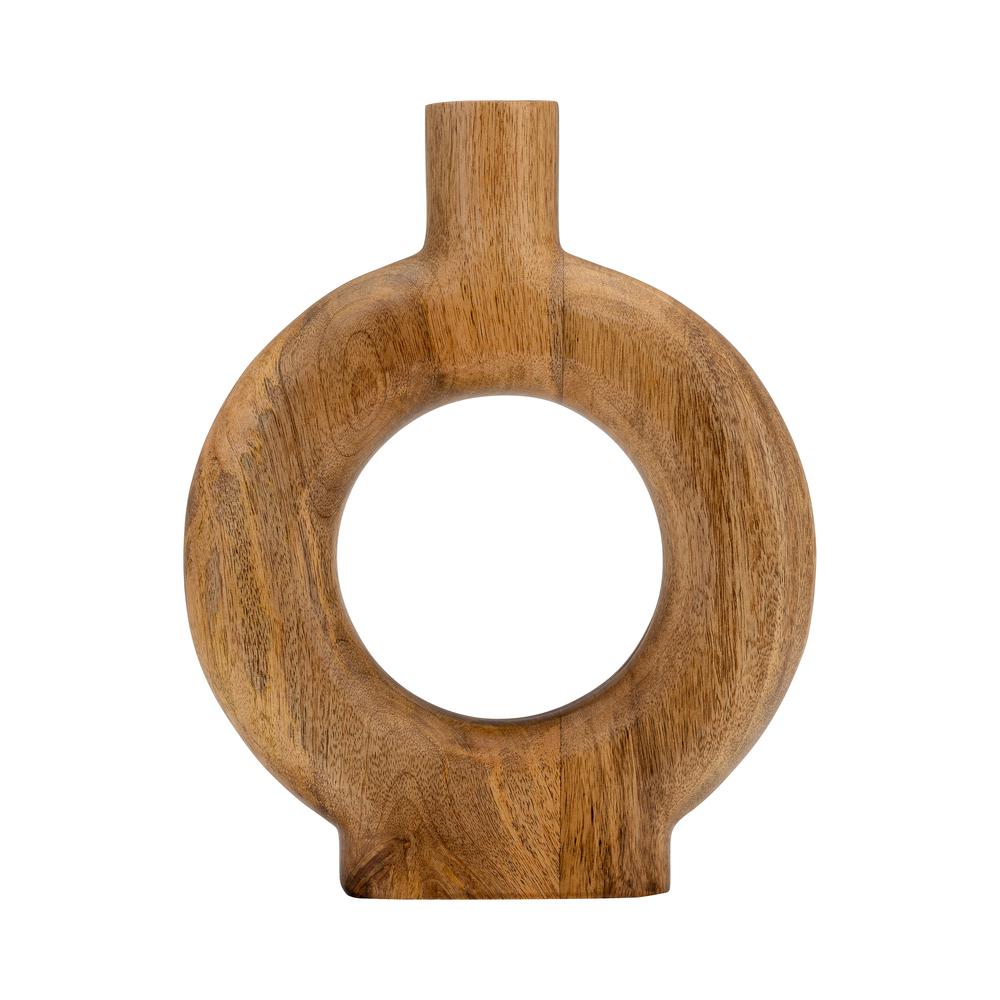 Wood, 12"h Donut Shaped Vase, Brown. Picture 1