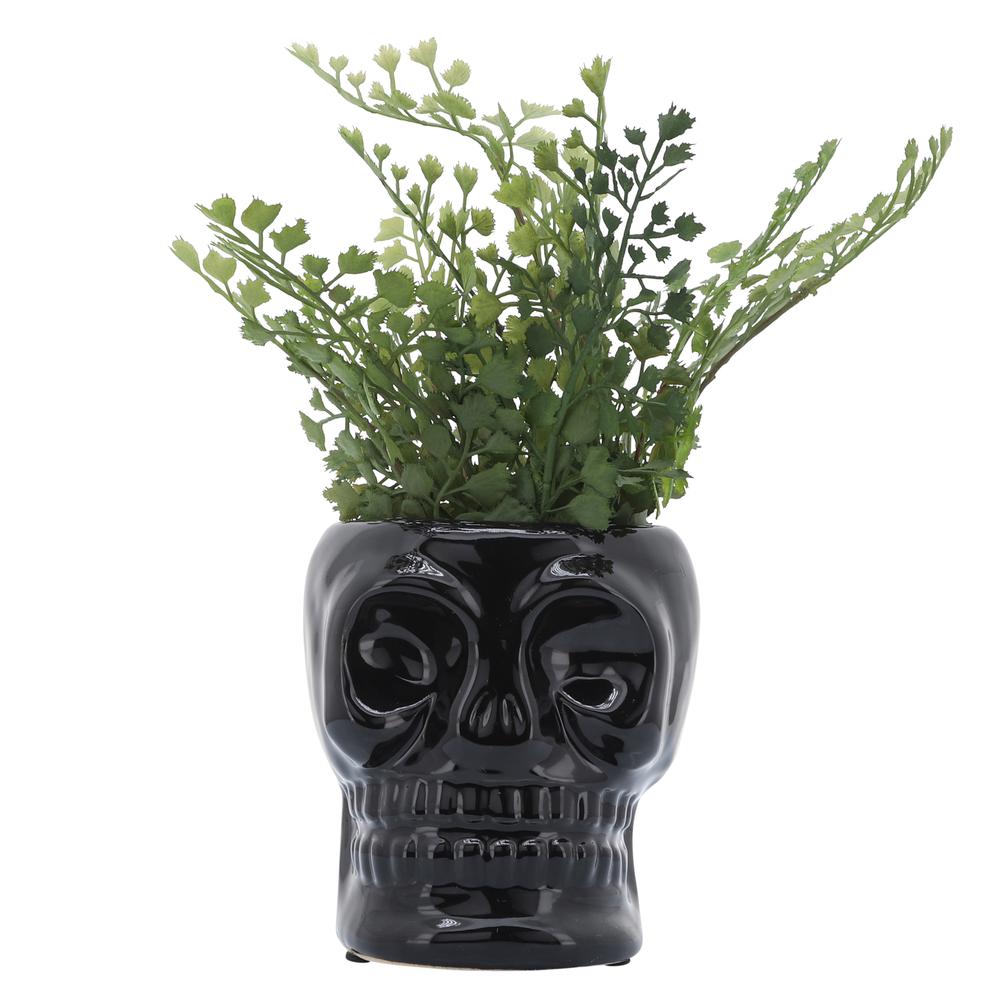 Cer, 5" Skull Vase, Black. Picture 3