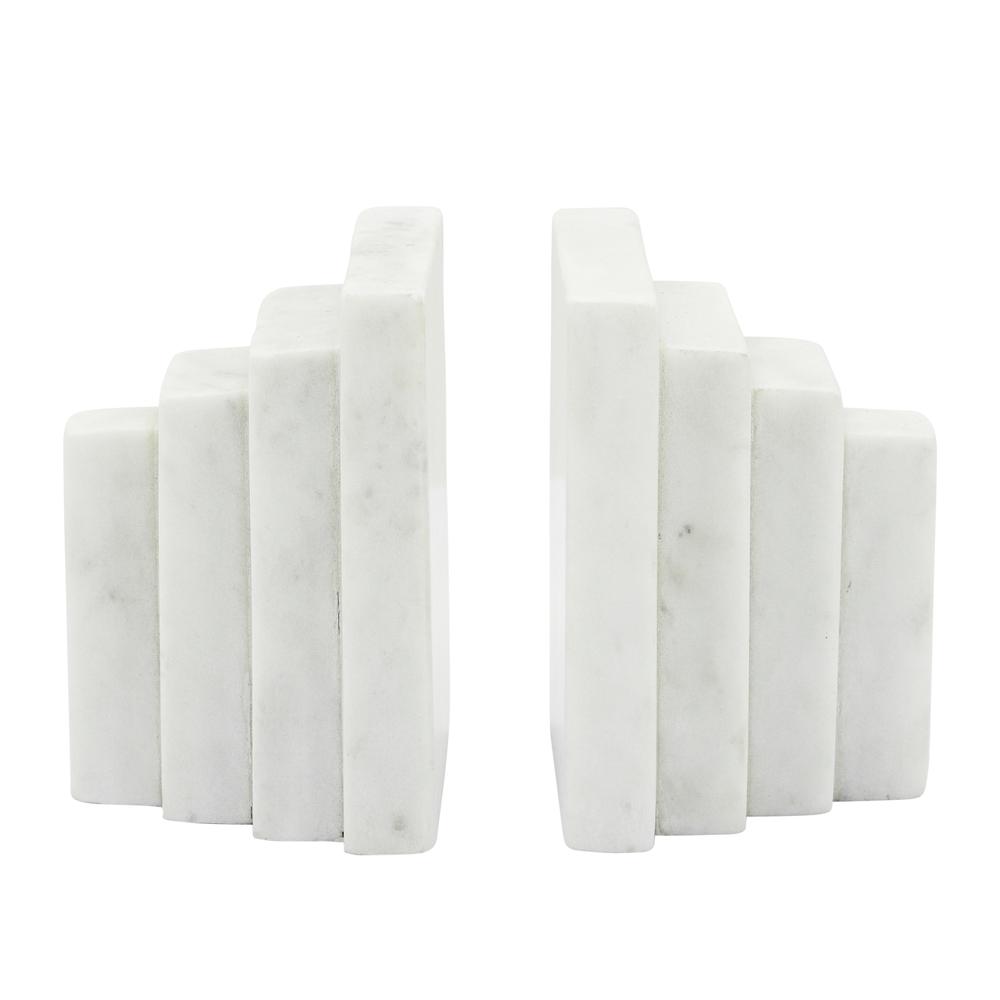 S/2 Marble 5"h Block Bookends, White. Picture 2