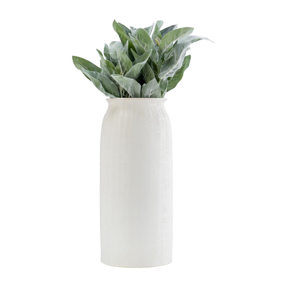 Cer, 16"h Ridged Vase, White. Picture 3