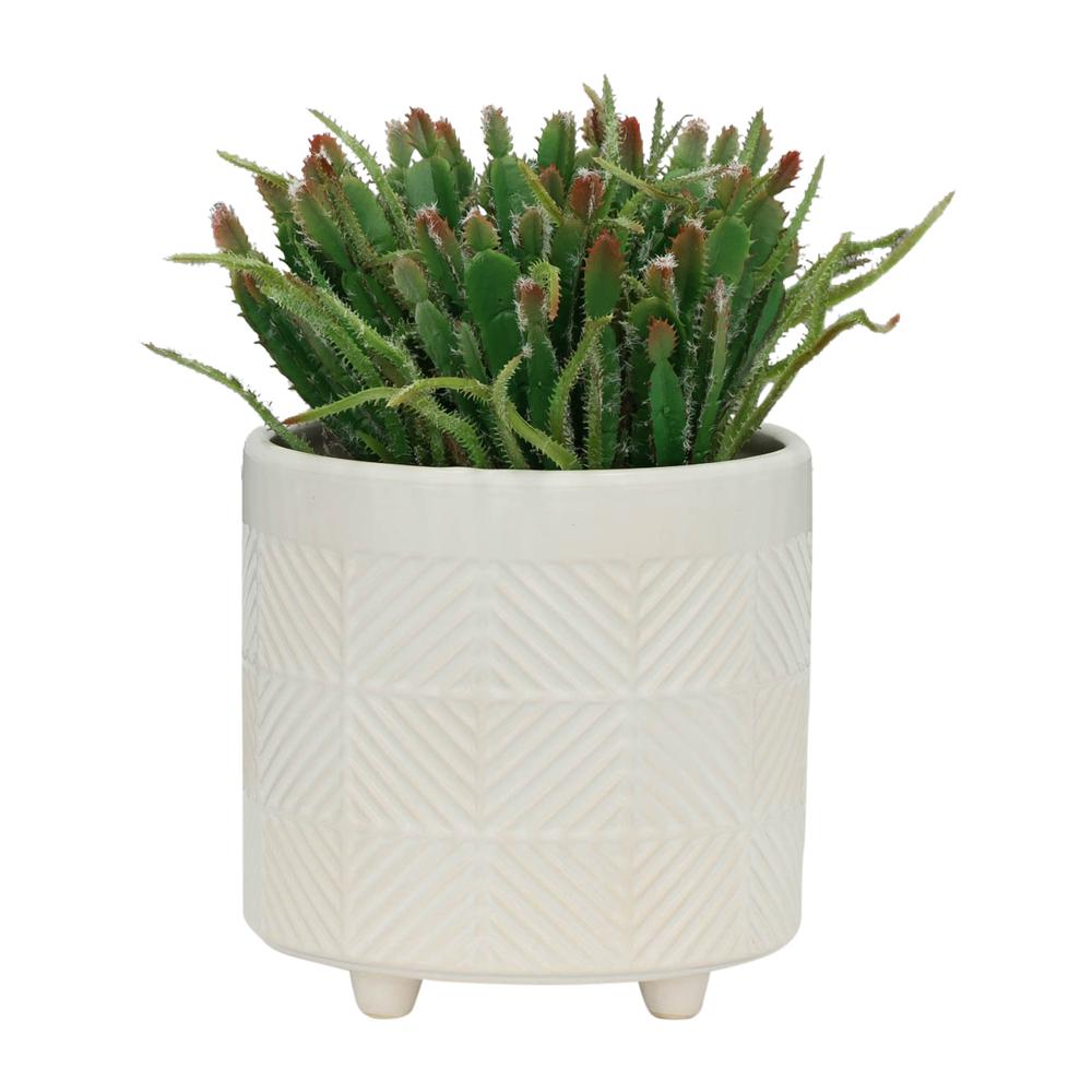 S/2 6/8" Textured Planters, Shiny White. Picture 3
