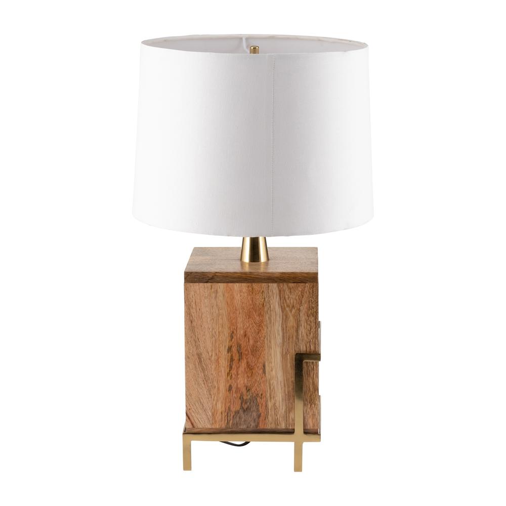 Wood, 24"h Cylindrical Table Lamp, Gold/natural. Picture 3