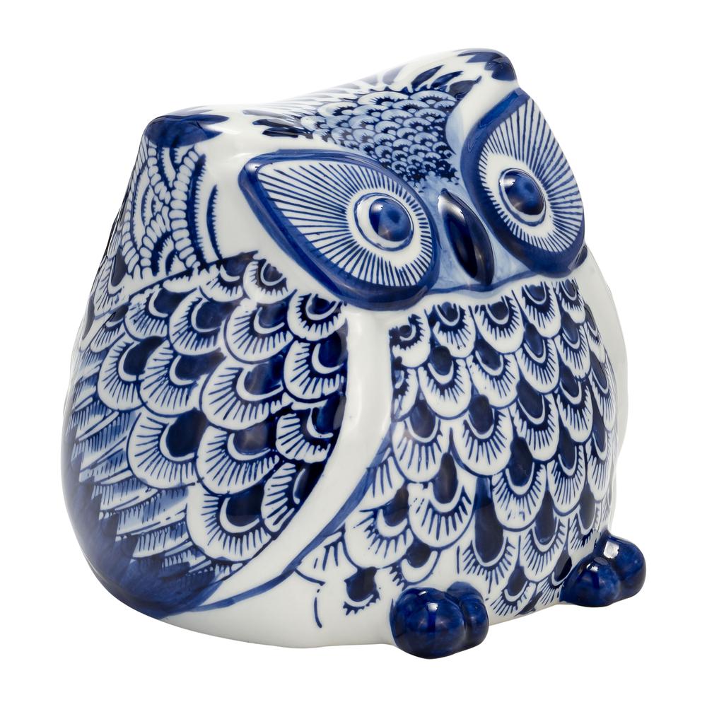Cer, 6"h Chinoiserie Owl, Blue/white. Picture 2