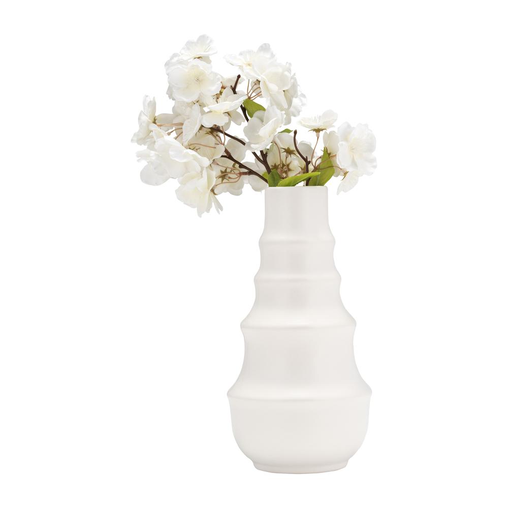 Cer,11",ring Pattern Vase,white. Picture 3