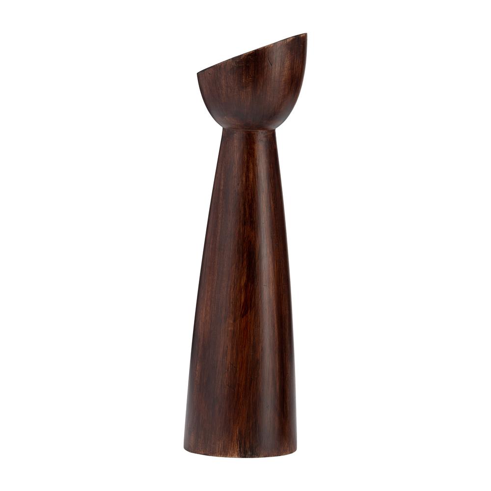Wood, 13"h Slanted Candle Holder, Brown. Picture 3