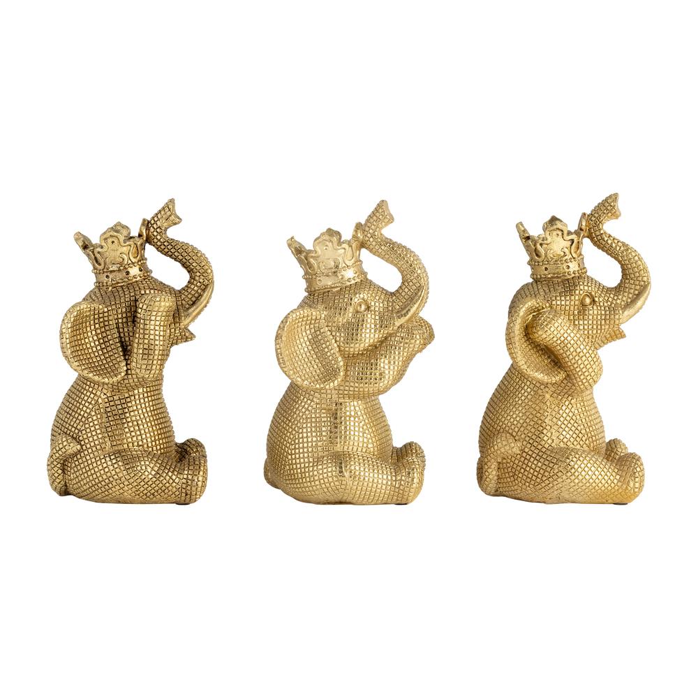 Resin, S/3 8" No Evil Elephants, Gold. Picture 2