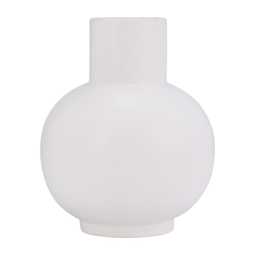 Cer, 8"h Bulbous Vase, White. Picture 1