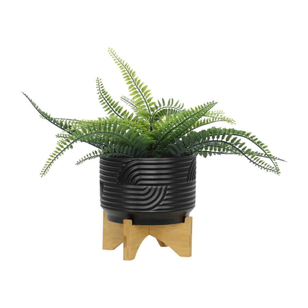 Cer, 7" Abstract Planter On Stand, Black. Picture 2