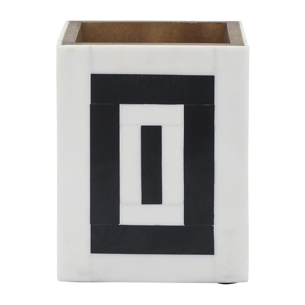Resin 3x4 Outlined Pencil Cup, Black/white. Picture 2
