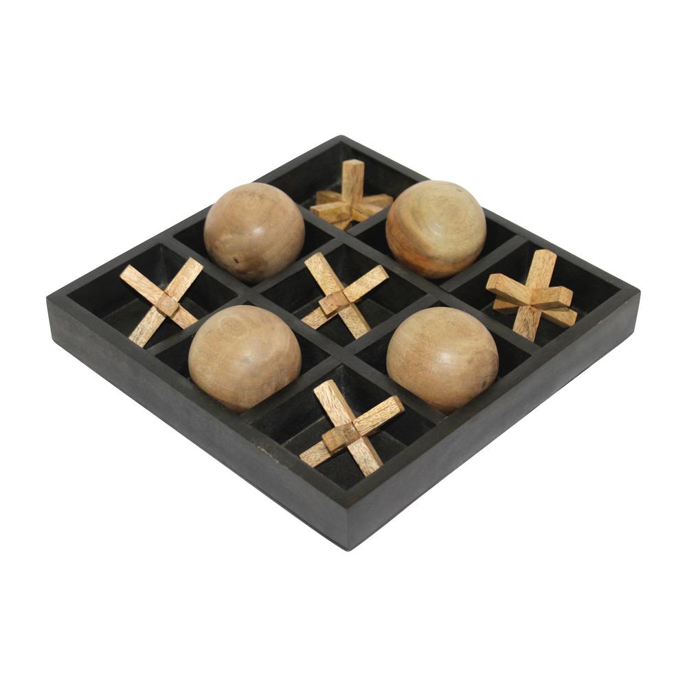 Wood, 10x10 Tic Tac Toe Board Game, Black. Picture 1