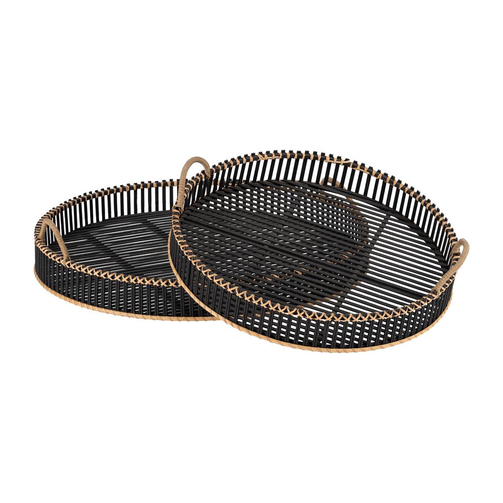 S/2 Bamboo 24/30" Round Trays, Black. Picture 4