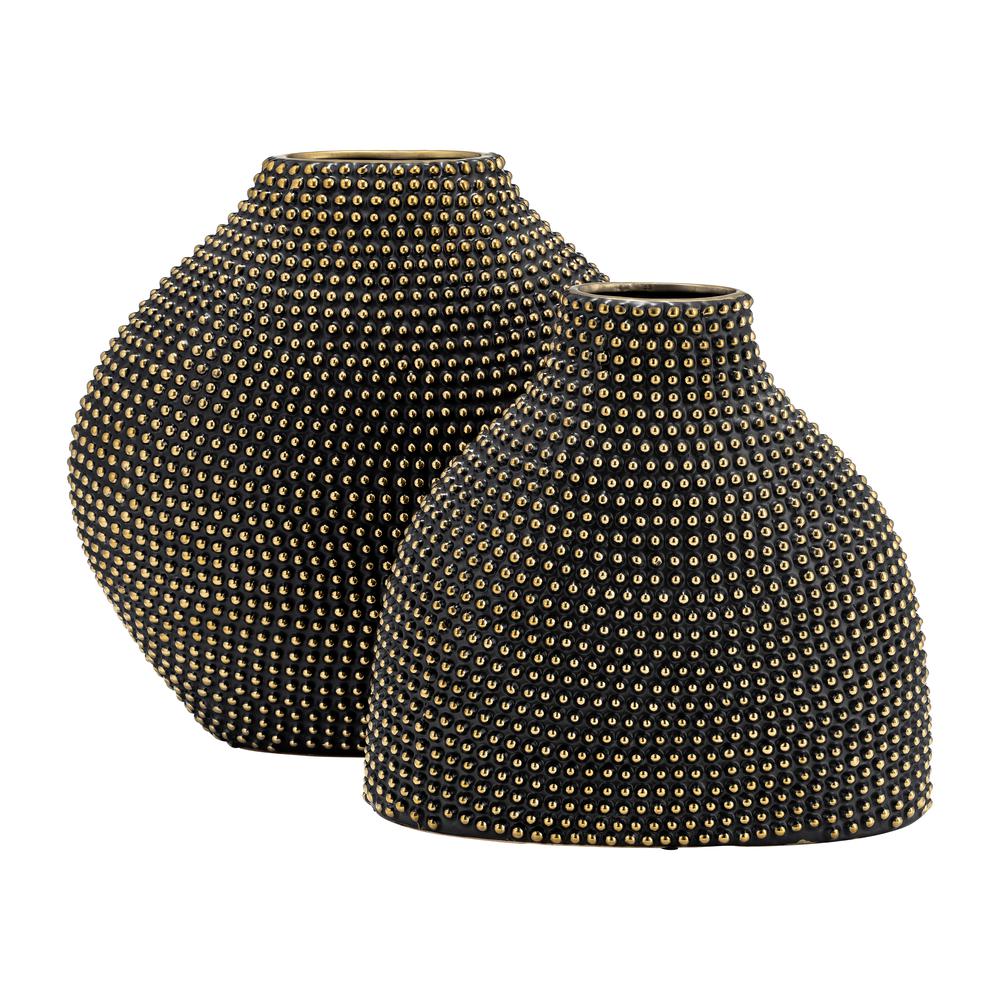 Ceramic 16" Beaded Vase, Black/gold. Picture 10