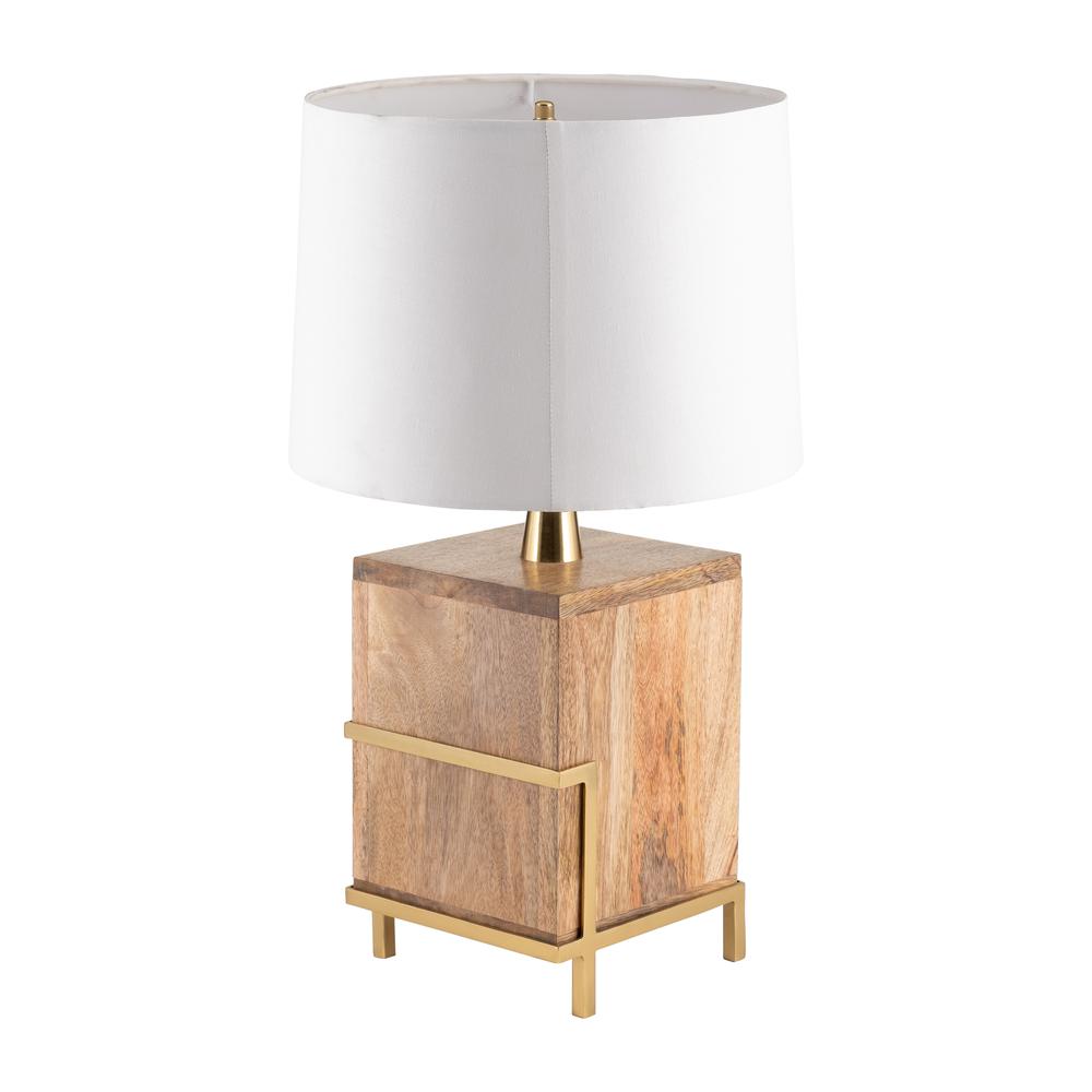Wood, 24"h Cylindrical Table Lamp, Gold/natural. Picture 2