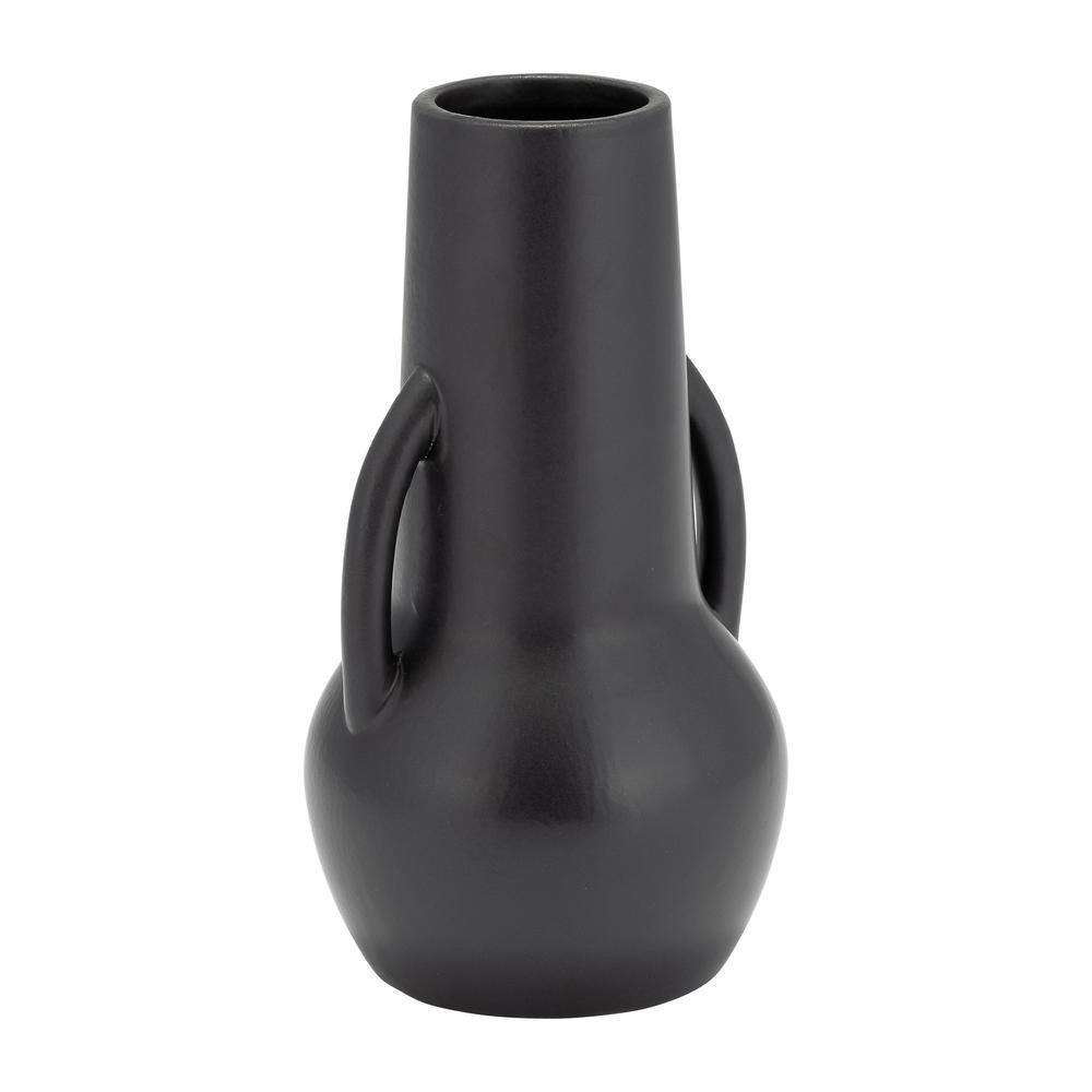 Cer,8",vase W/handles,black. Picture 2